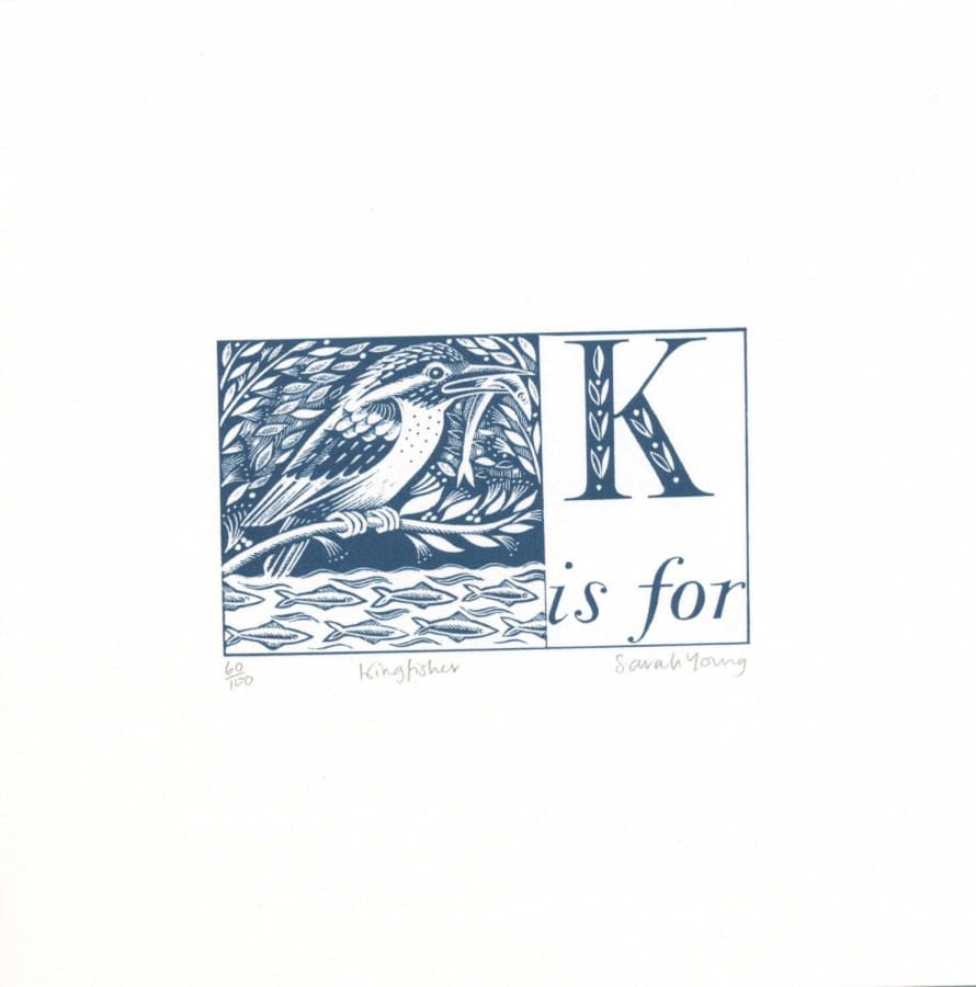 Sarah Young Silkscreen K is for Kingfisher Alphabet Print