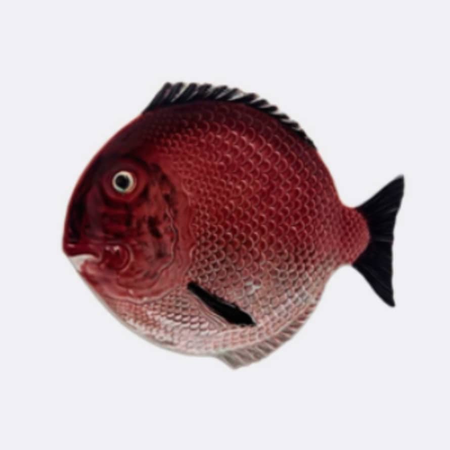 Bordallo Pinheiro Handpainted Dark Red Ceramic Carp Fish Dinner Plate 27 CM 