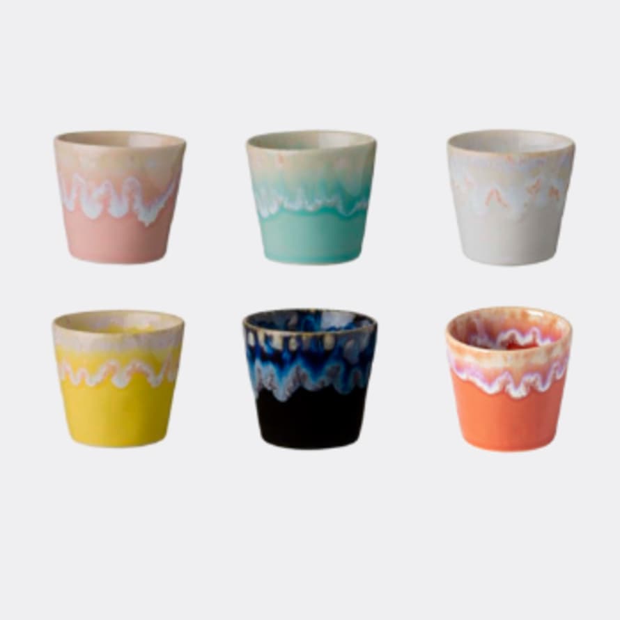 COSTA NOVA Unique Multicolor Stoneware Rainbow Glazed Expresso Cup  - Set of 6 