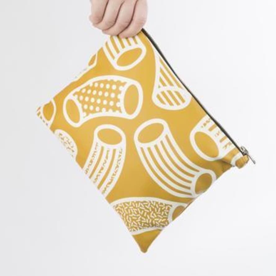 Mustard Ivy Vegan Leather Macaroni Print Clutch Bag
