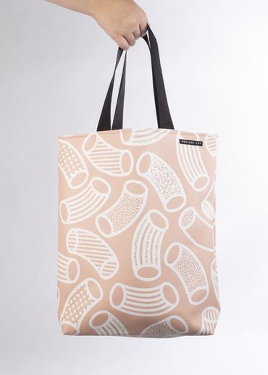 Mustard Ivy Macaroni Print Long Handle Leather Tote Bag