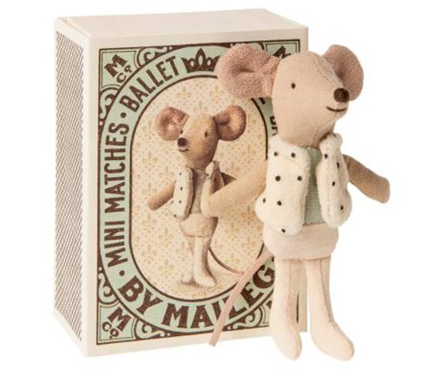 Maileg Little Brother Mouse Dancer In Matchbox Toy