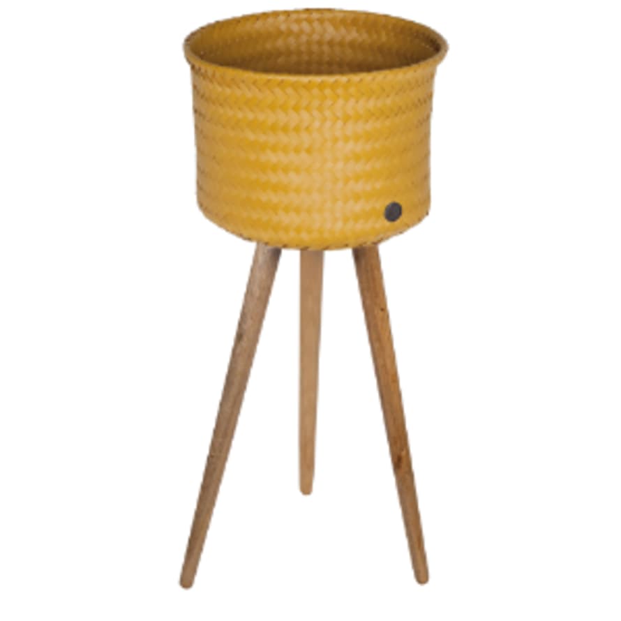 Handed By  Tall Handwoven Basket Planter With Wooden Feet