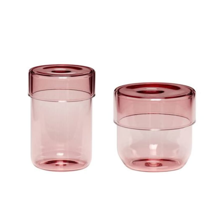Hubsch Set of 2 Pink Glass Storage Jar with Lid