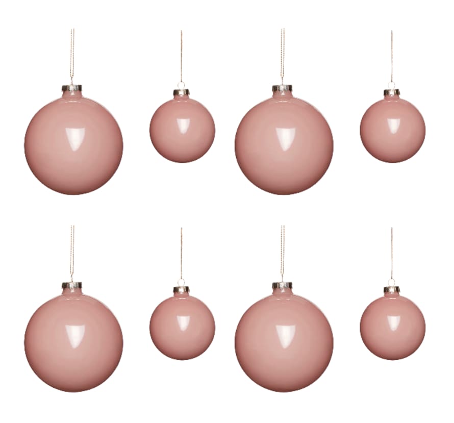 Hubsch Christmas ball baubles glass, pink, s/8