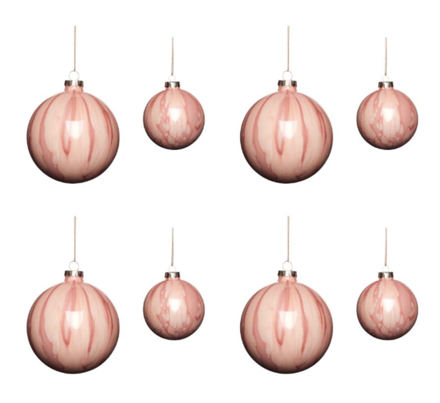 Hubsch Set of 8 Christmas ball baubles glass, pink mix