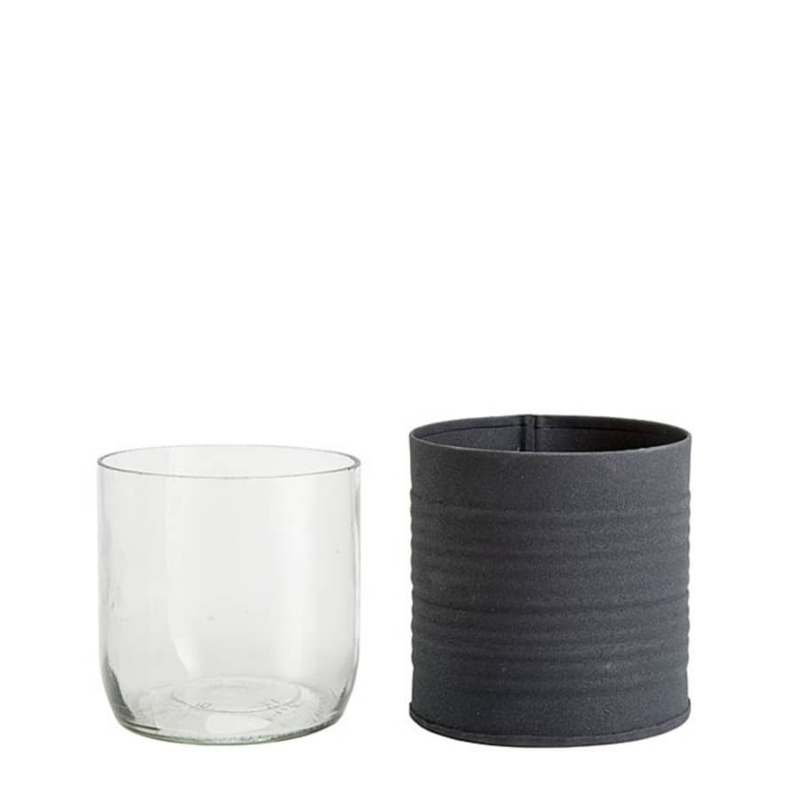 Dark Matt Tin Jar With Glass Cup