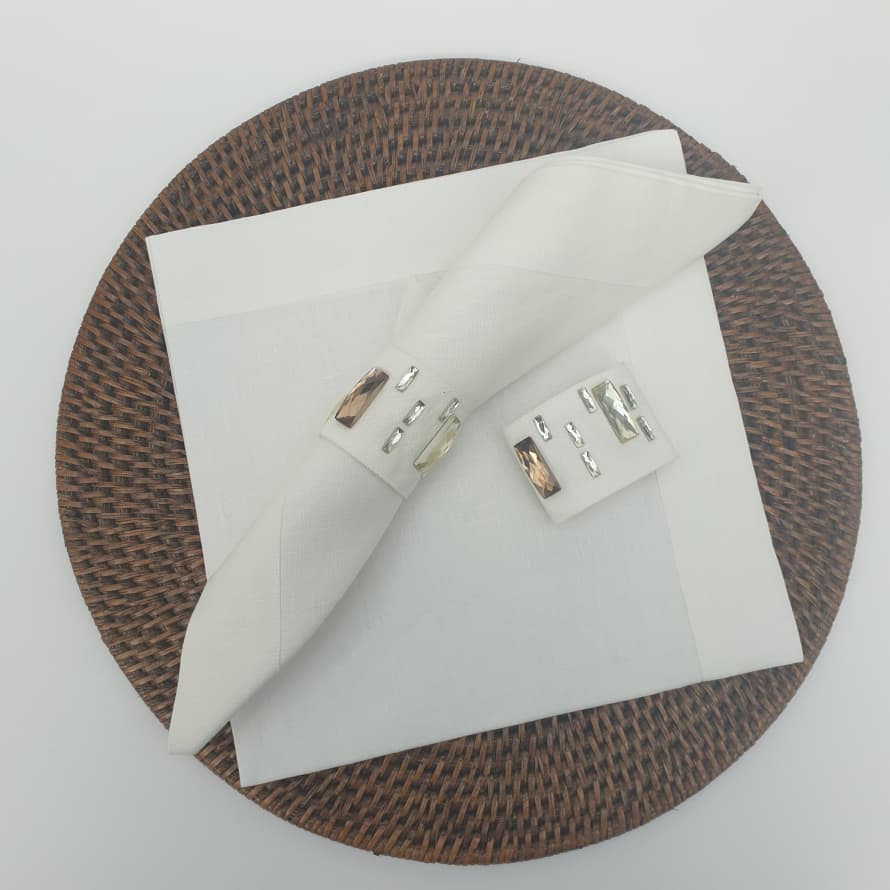Set of Two Quality Cotton and Added Jewels Napkins in White