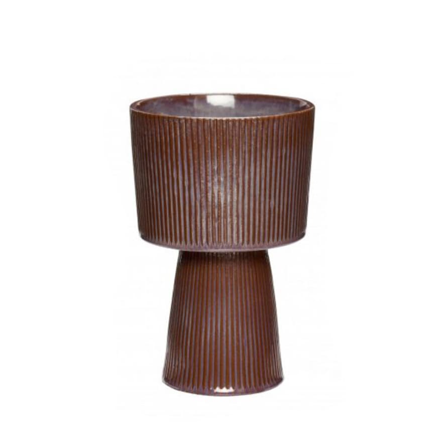 Hubsch Fluted Ceramic Pot in Purple/Brown Large