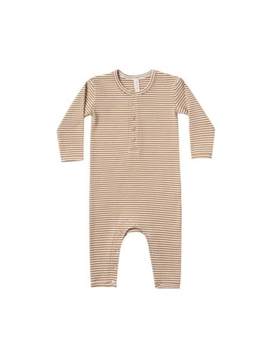Quincy Mae Walnut Stripe Ribbed Baby Jumpsuit 