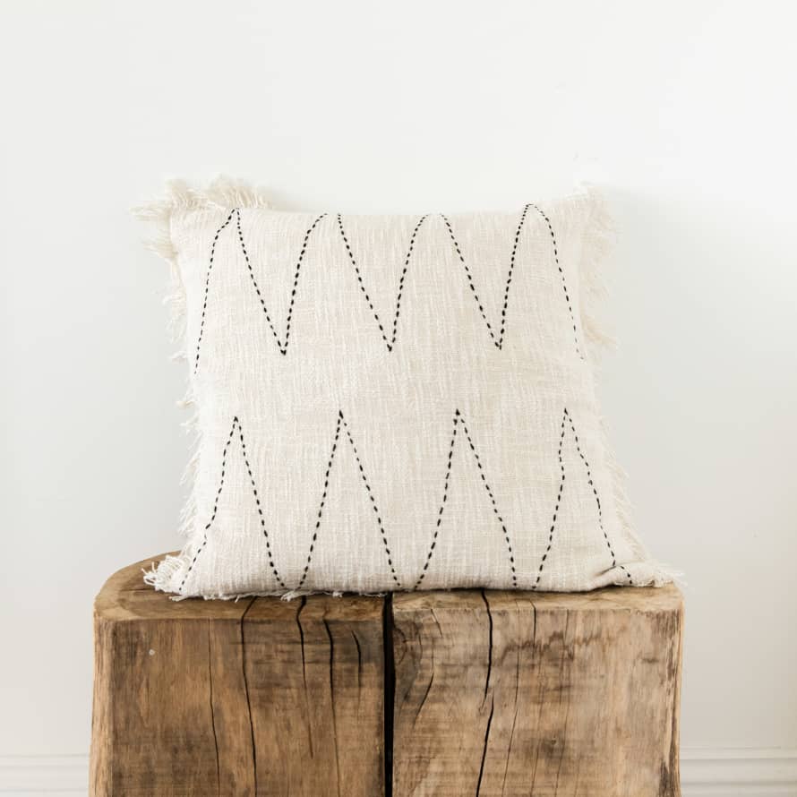 The Painted Bird Cream Cushion With Zigzag Pattern