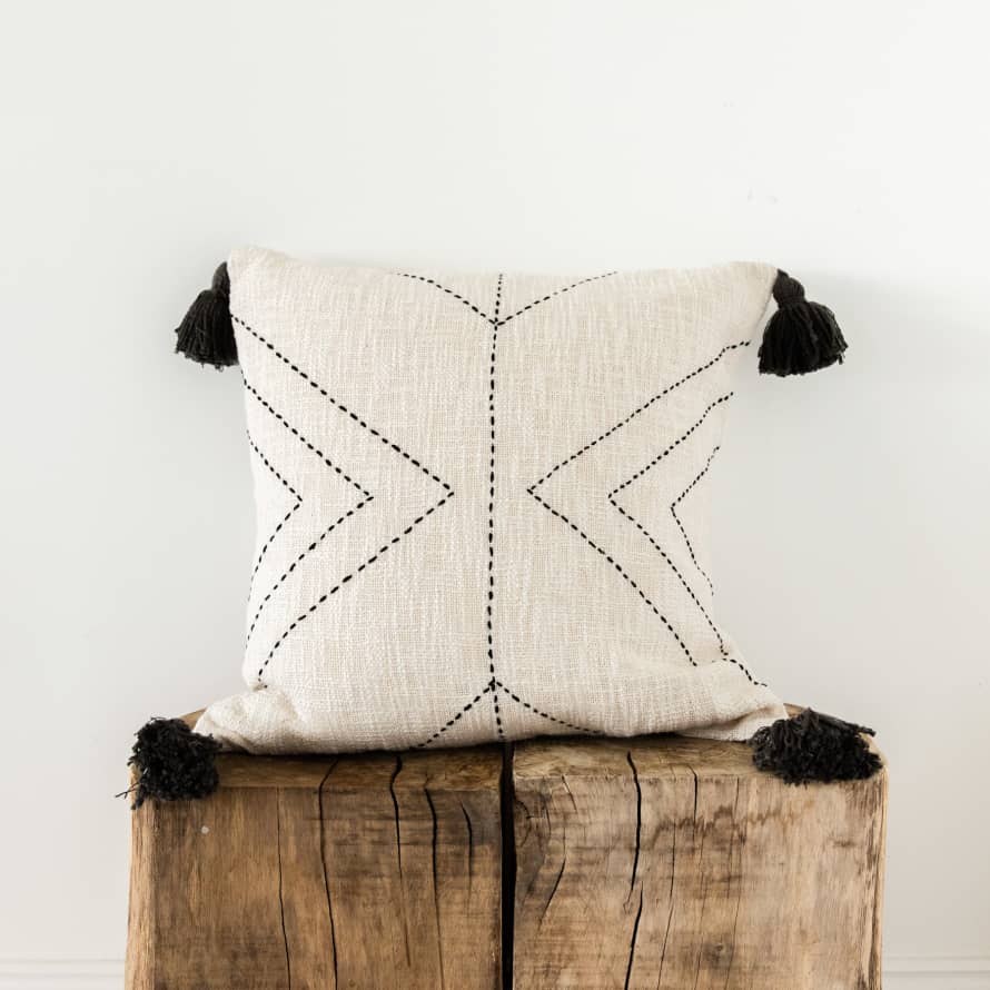The Painted Bird Cream Cushion With Stitched Pattern 