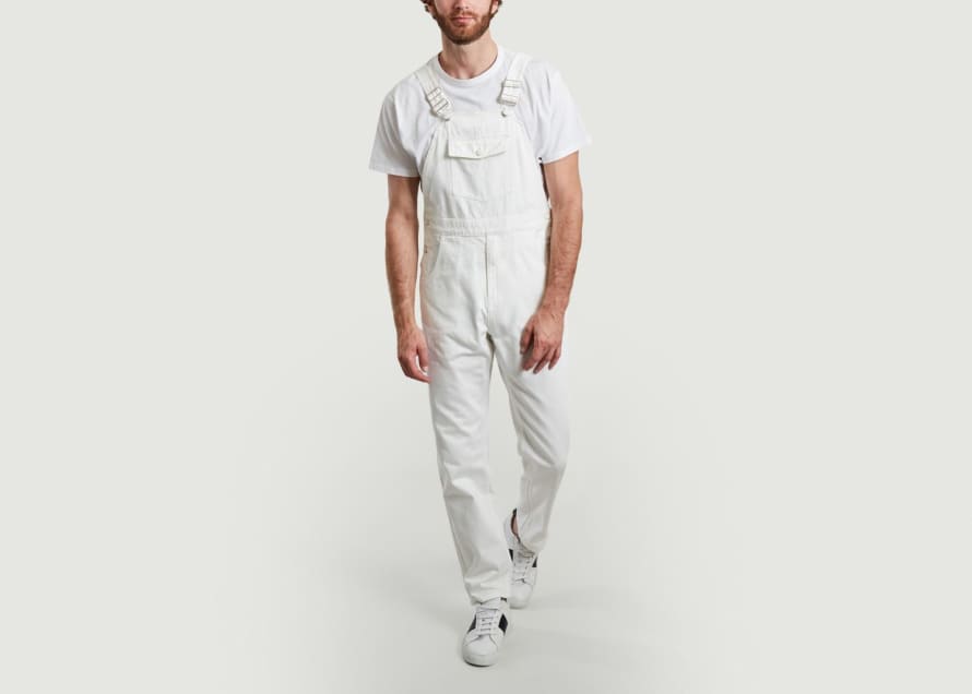 Mc Overalls White Tinted Denim Dungarees With Pockets