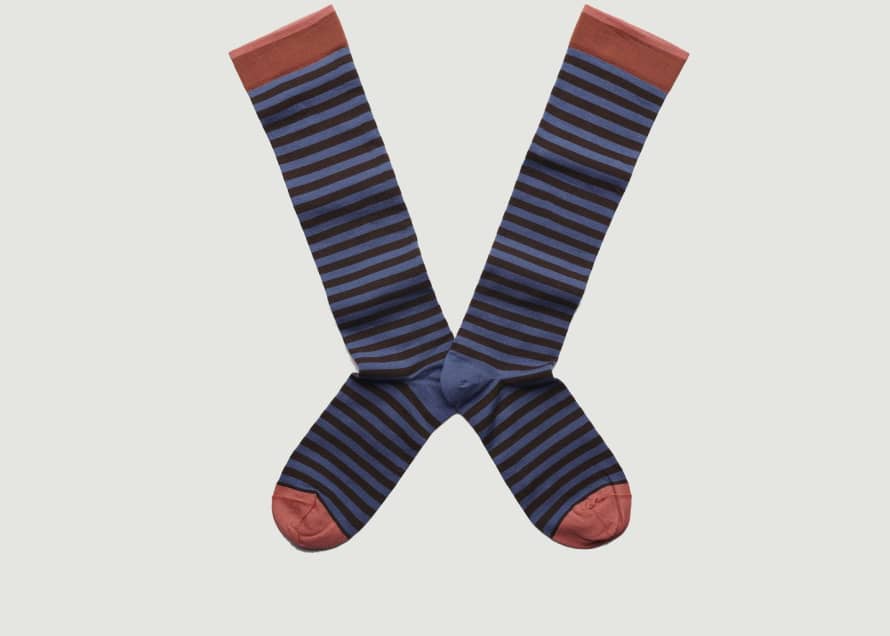 Bonne Maison Blue Striped Knee High Socks With Contrasting Edges