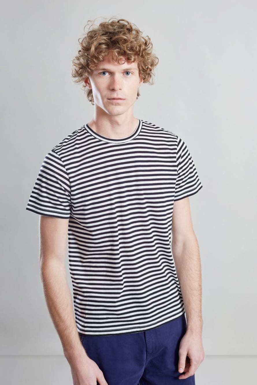 L’Exception Paris Black and White Striped Japanese Organic Cotton T Shirt