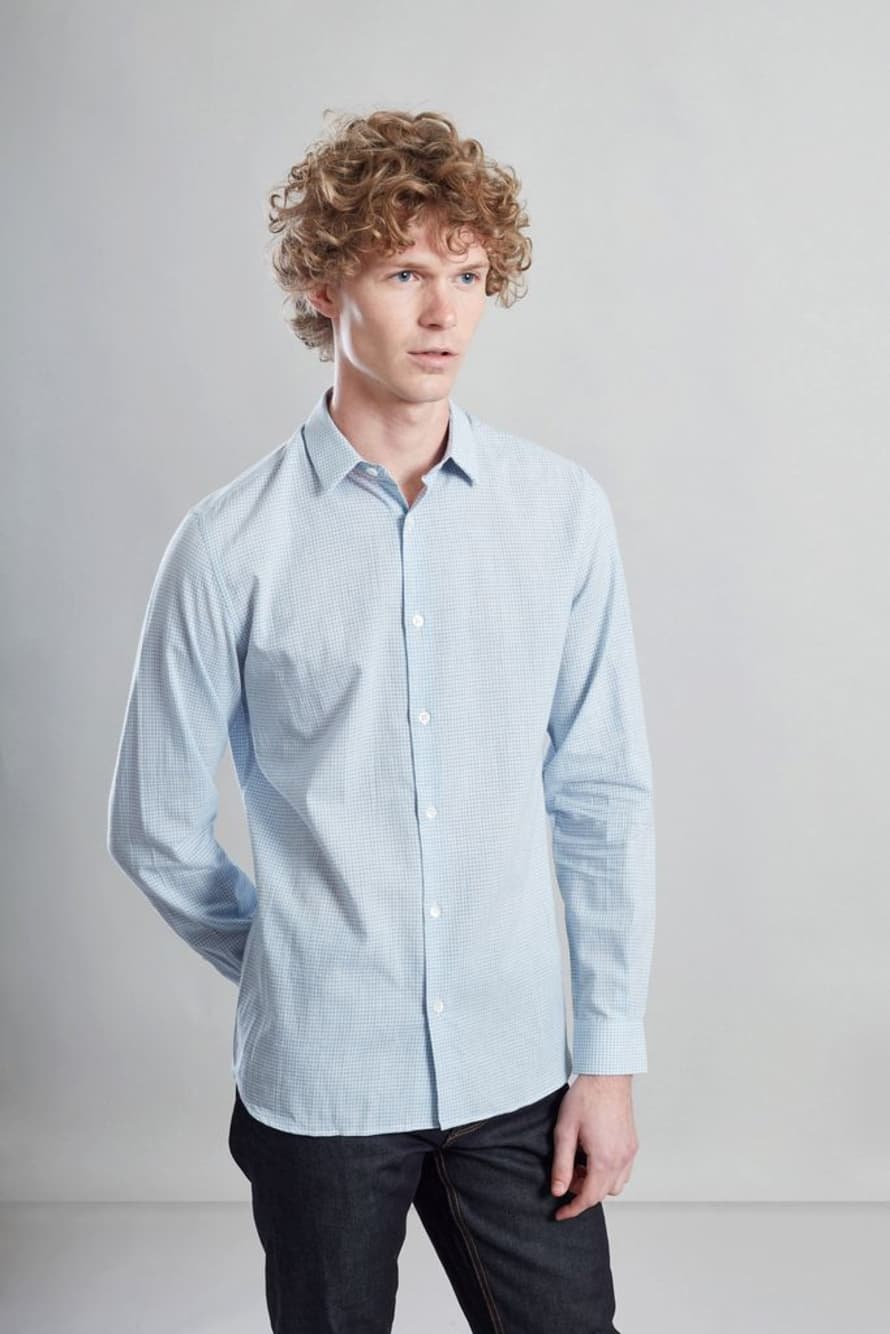 L’Exception Paris Light Blue Chequered Japanese Organic Cotton Shirt