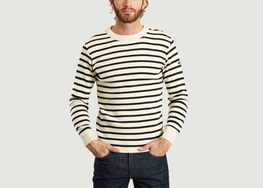 Armor Lux Navy Blue and White Fouesnant Jumper