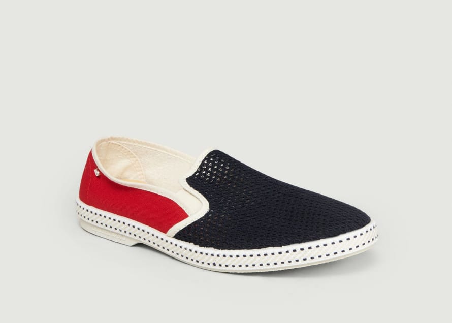 Rivieras Navy Blue and Red France Canvas Mocassins