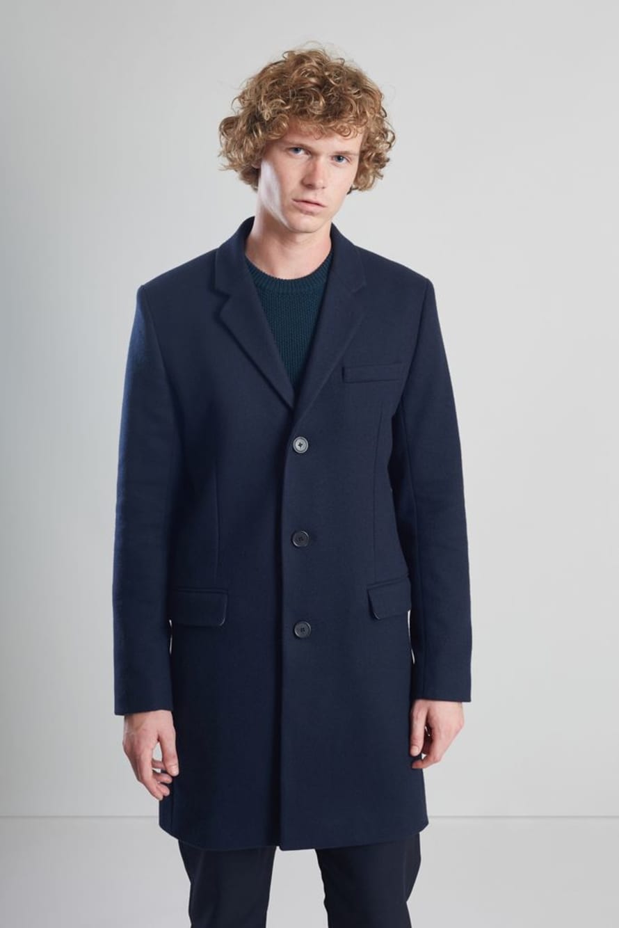 L’Exception Paris Navy Blue Wool and Cashmere Coat