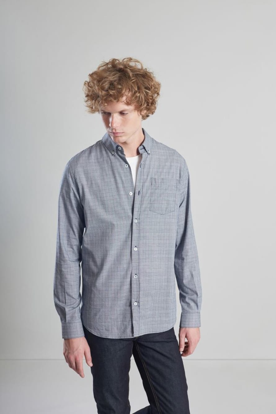 L’Exception Paris Blue and Grey Prince Of Wales Chequered Shirt In Japanese Cotton