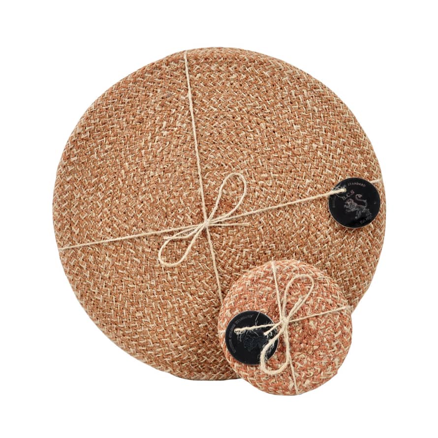 British Colour Standard Set of 4 Brick Dust Woven Jute Coasters and Place Mats