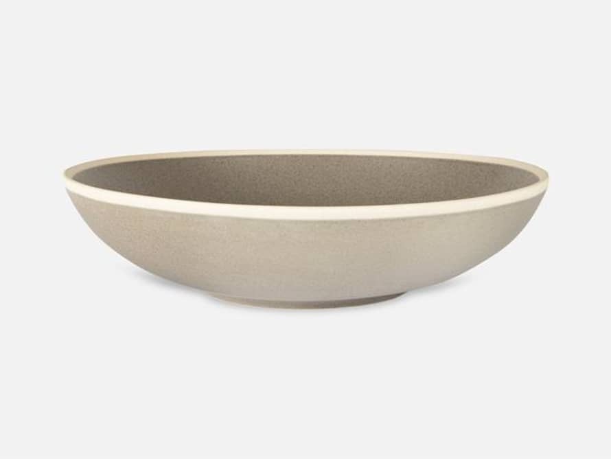 Folkdays Flat Ceramic Bowl With White Rim Grey Big