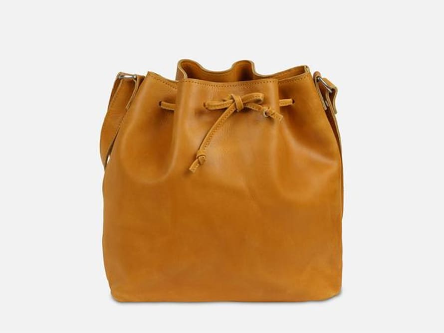 Folkdays Camel Leather Bucket Bag