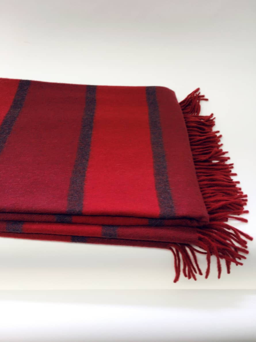 D&T Design Blanket Lambswool Striped Red / Dark Grey