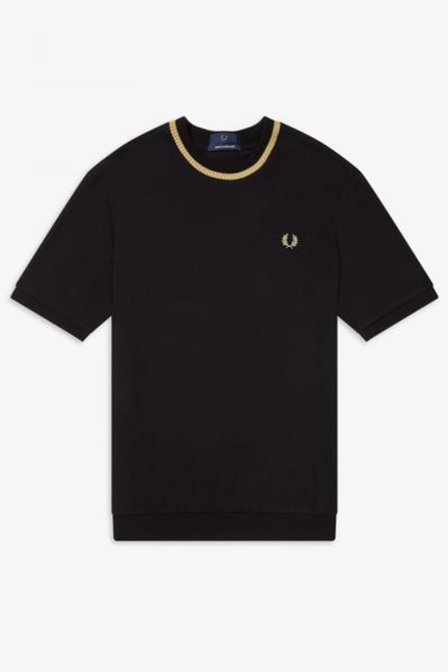 Fred Perry Crew Neck Pique T Shirt Black Champagne