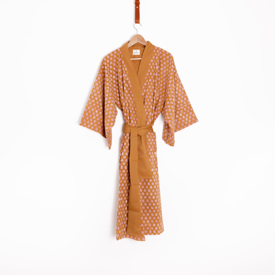 Bunti Hand Block Printed Kimono Dressing Gown Robe - Malli