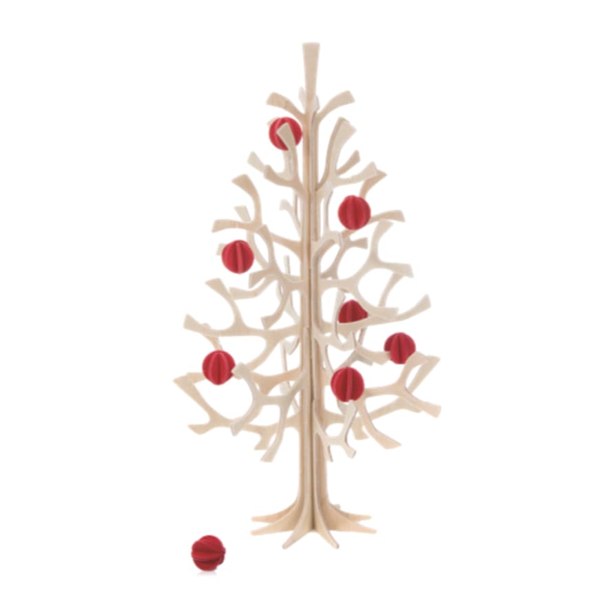 Lovi Spruce Tree 30 cm Natural Wood With Red Mini Baubles