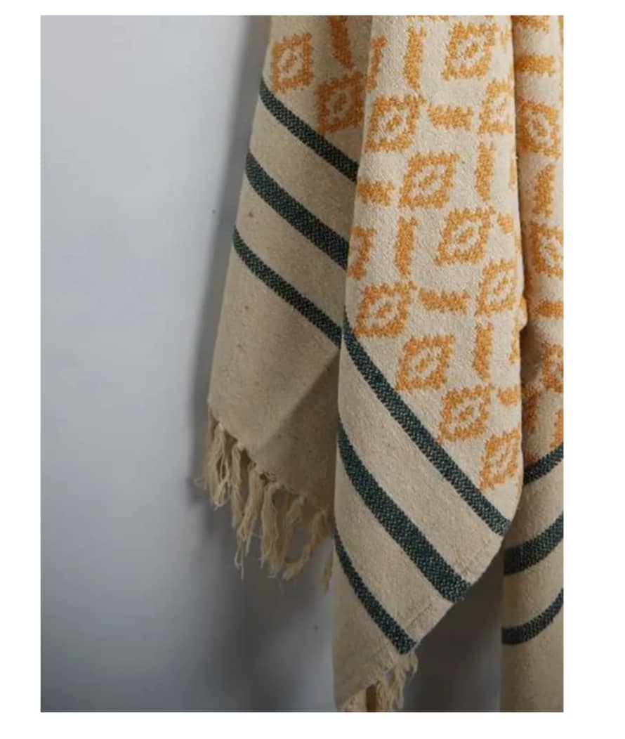 Bloomingville Yellow And Green Recycled Cotton Throw