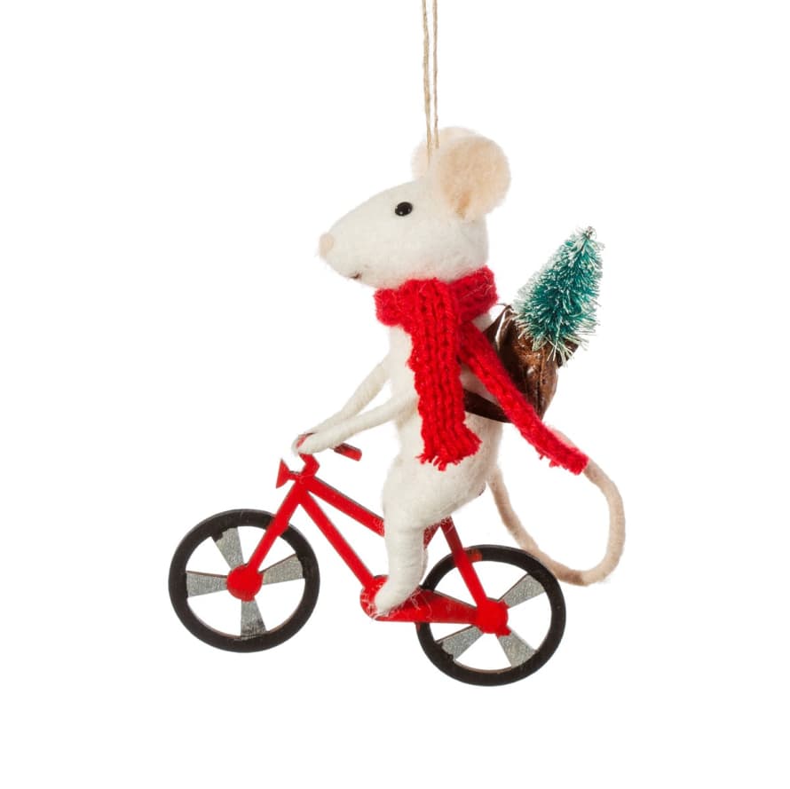 sass&belle Felt Decoration Delivery Bicycle Mouse