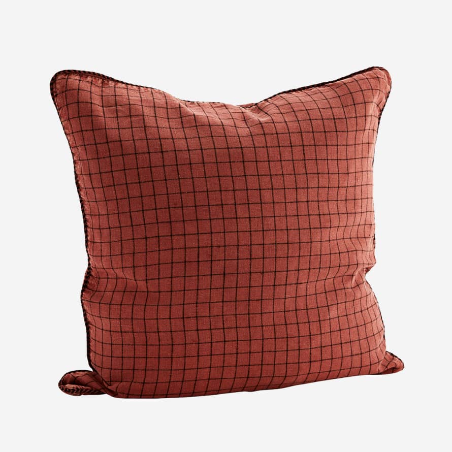Madam Stoltz Checked Linen Cushion Cover Paprika