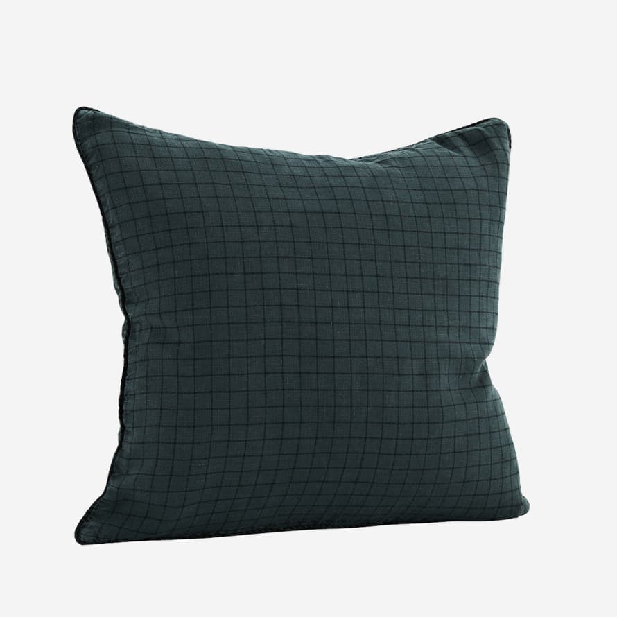 Madam Stoltz Chequed Linen Cushion Cover Teal