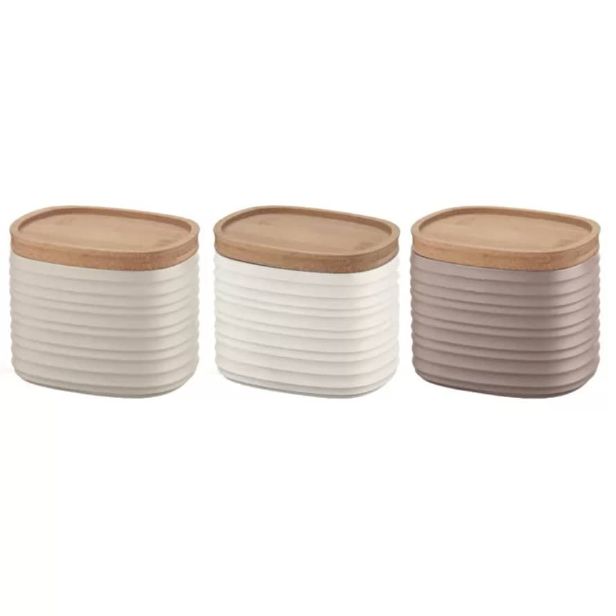 Guzzini Set of 3 Multicolour Recycled Plastic and Bamboo Tierra Storage Jars