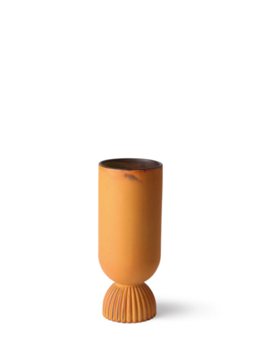 HK Living Ceramic Rustice Flower Vase With Ribbed Base