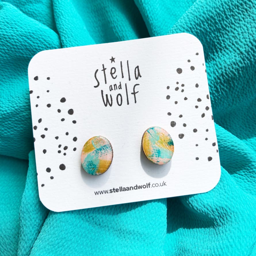 Stella & Wolf Multicoloured Wooden Stud Earrings