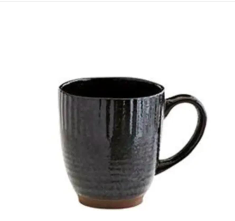 Madam Stoltz Black and Dark Brown Glazed Stoneware Mug