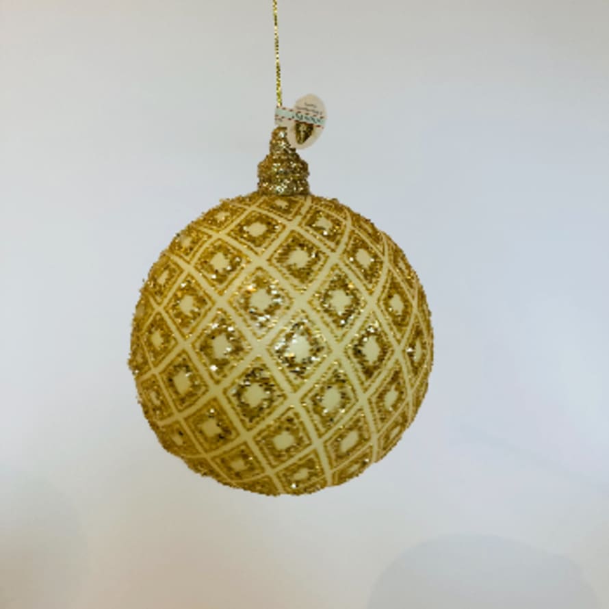 Goodwill Christmas Baubles in Gold and Creme with Rhombus