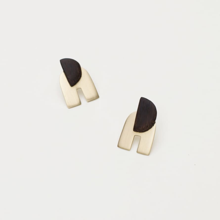 Yewo Contemporary Brass and Teak Earrings