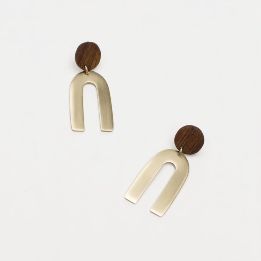 Yewo Brass and Teak Handcrafted Earrings