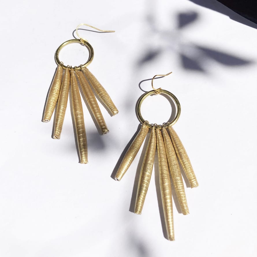 QUAZI DESIGN Gold Paper Bead Dangle Earrings