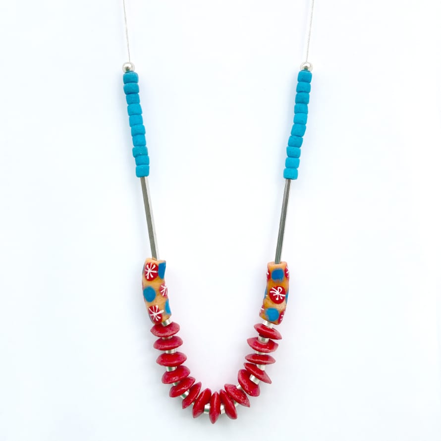 Zippy & Zeke Orange and Blue Multi Bead Long Necklace