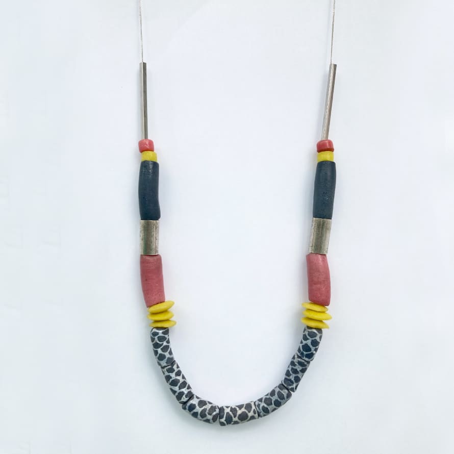Zippy & Zeke Pink and Grey Mixed Bead Statement Necklace