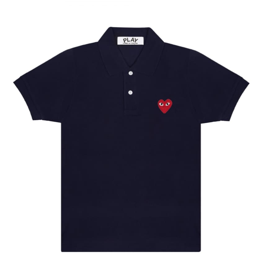 Comme des Garcon Play Mens Big Red Heart Polo Navy