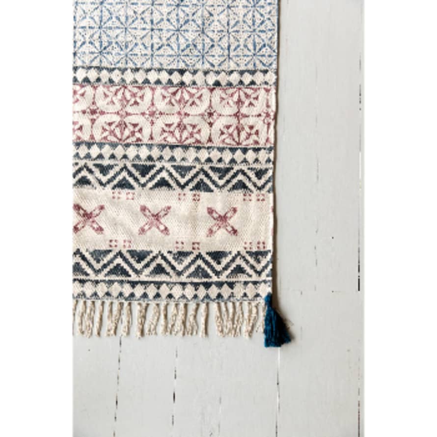 The Painted Bird Blue, Grey & Dusty Pink Hand Block Printed Rug