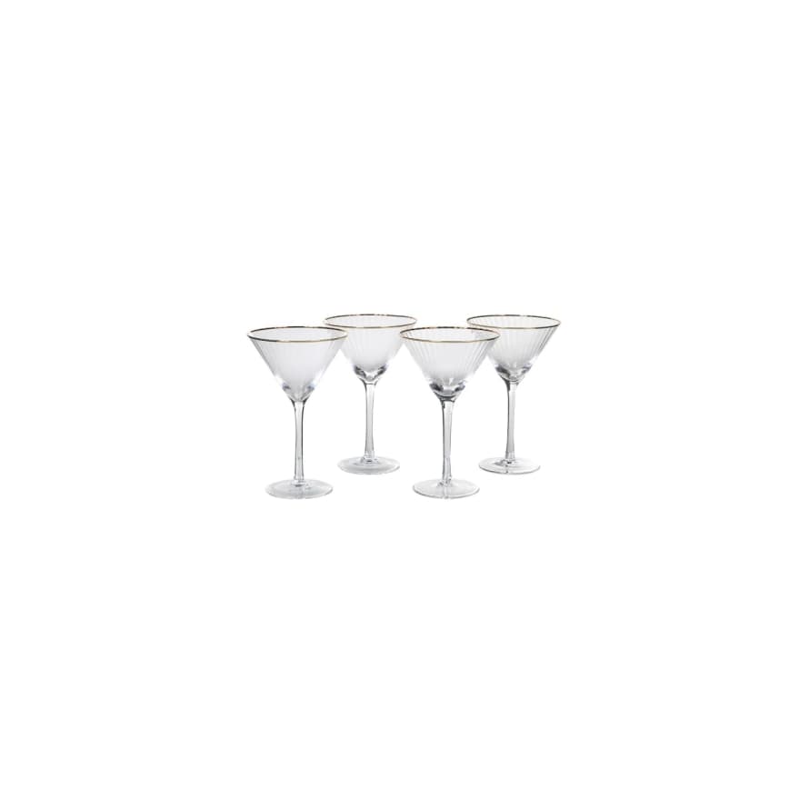 Trouva Set Of 4 Gold Rim Ribbed Martini Cocktail Glasses 2526