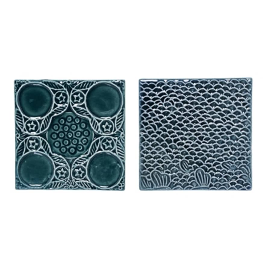 Bloomingville Set of 2 Green Deco Tile Coaster