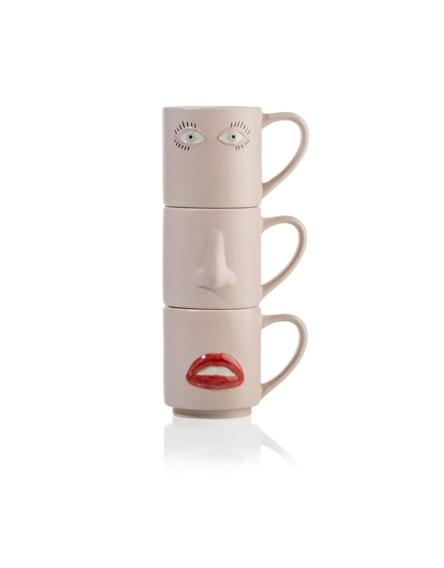 &Quirky Surreal Face Mug Set